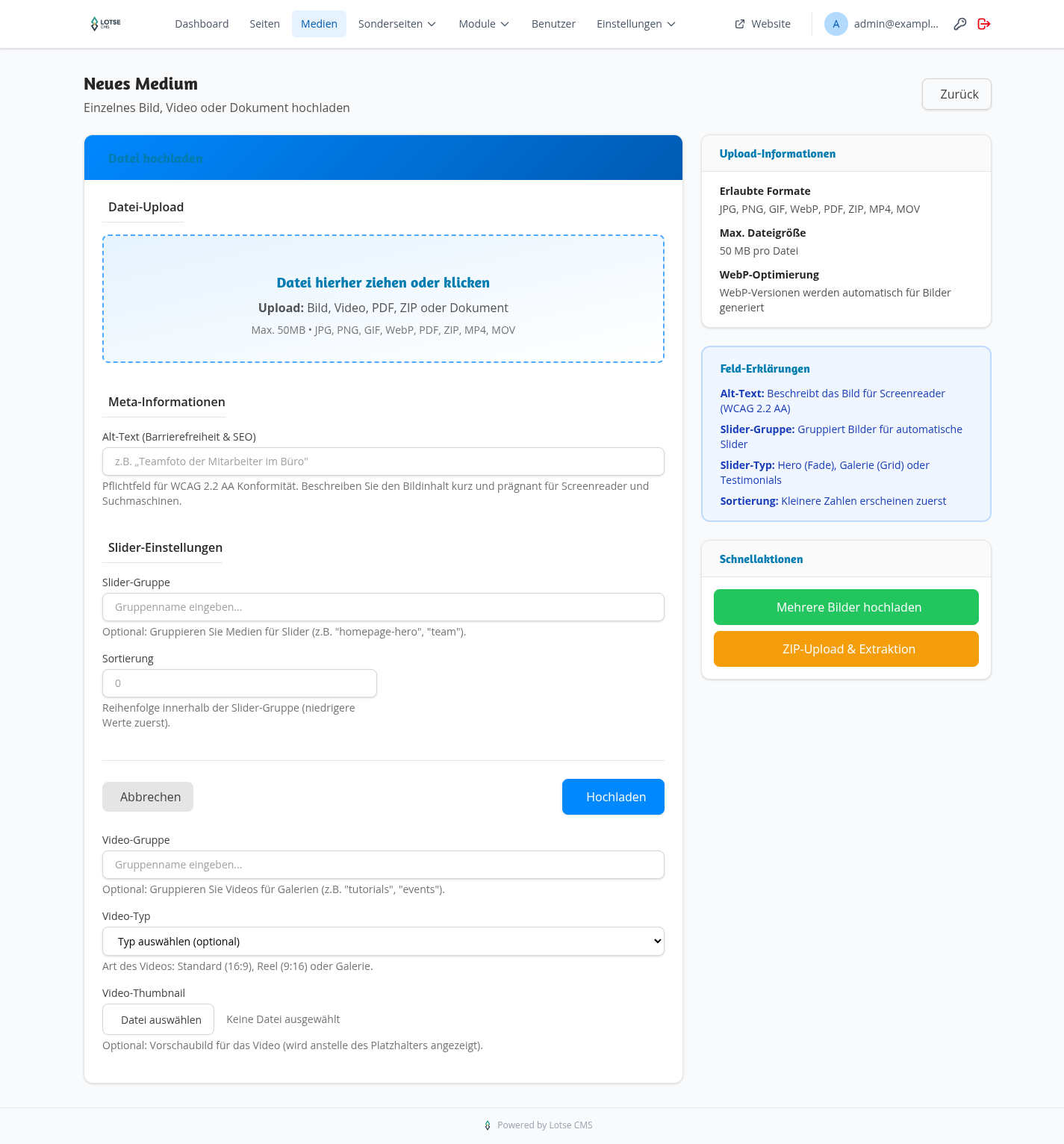 Upload-Formular Einzelmedium